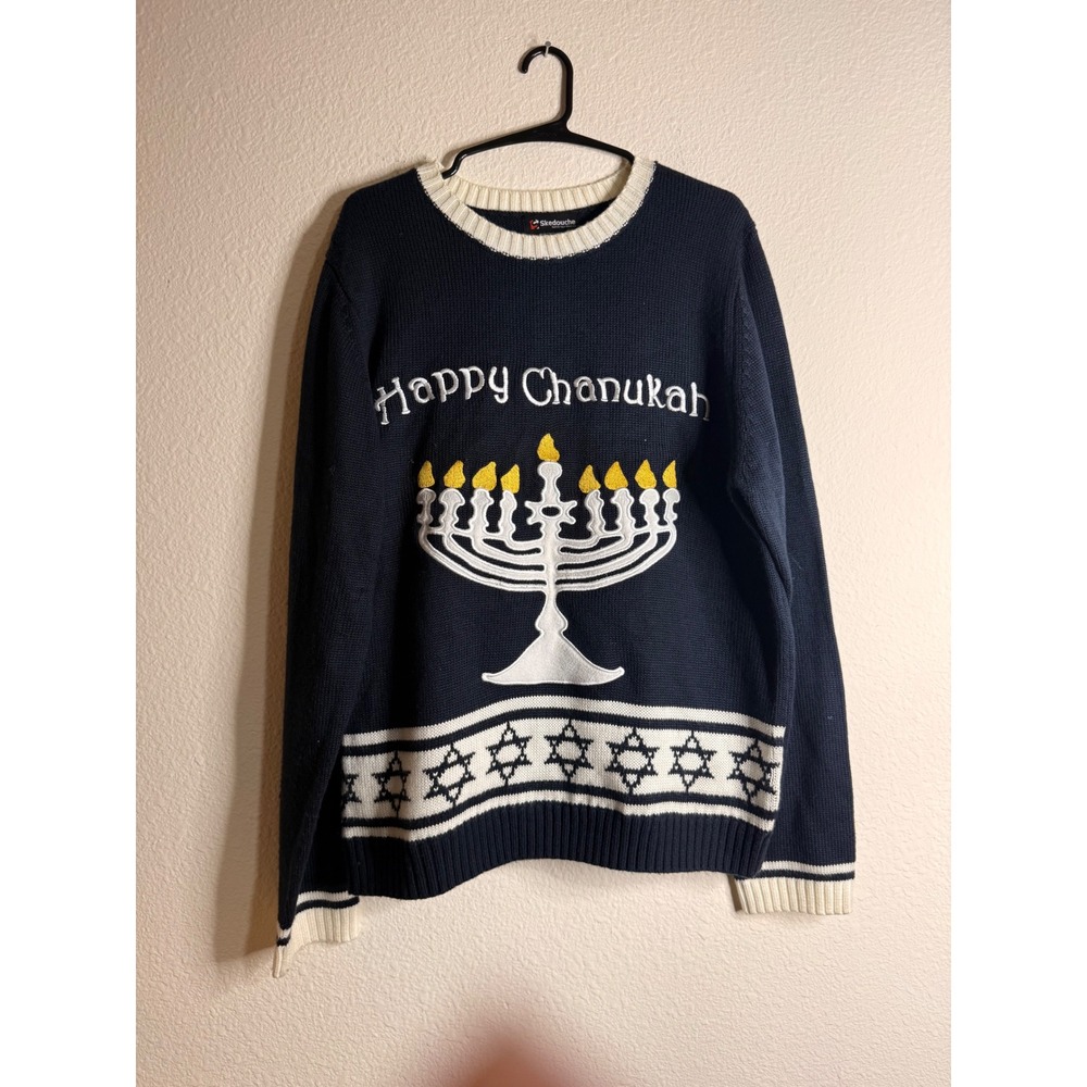 Chanukah Sweater Menorah Patchwork Holiday XL Vintage Style